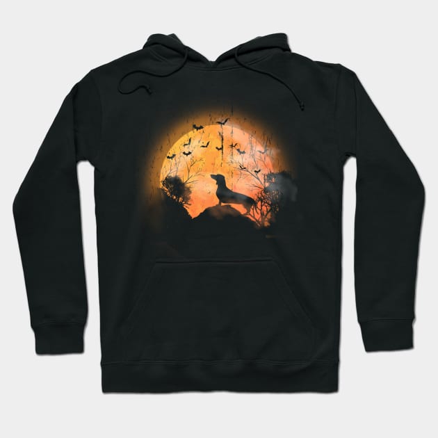 Dachshund And Moon Halloween Hoodie by folidelarts